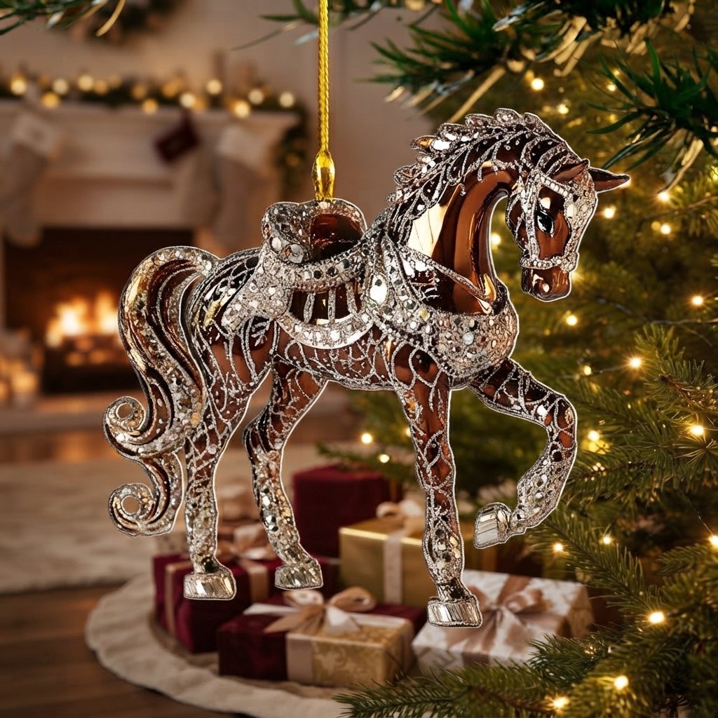 Horse Christmas Tree Ornament, handcrafted acrylic — Brown
