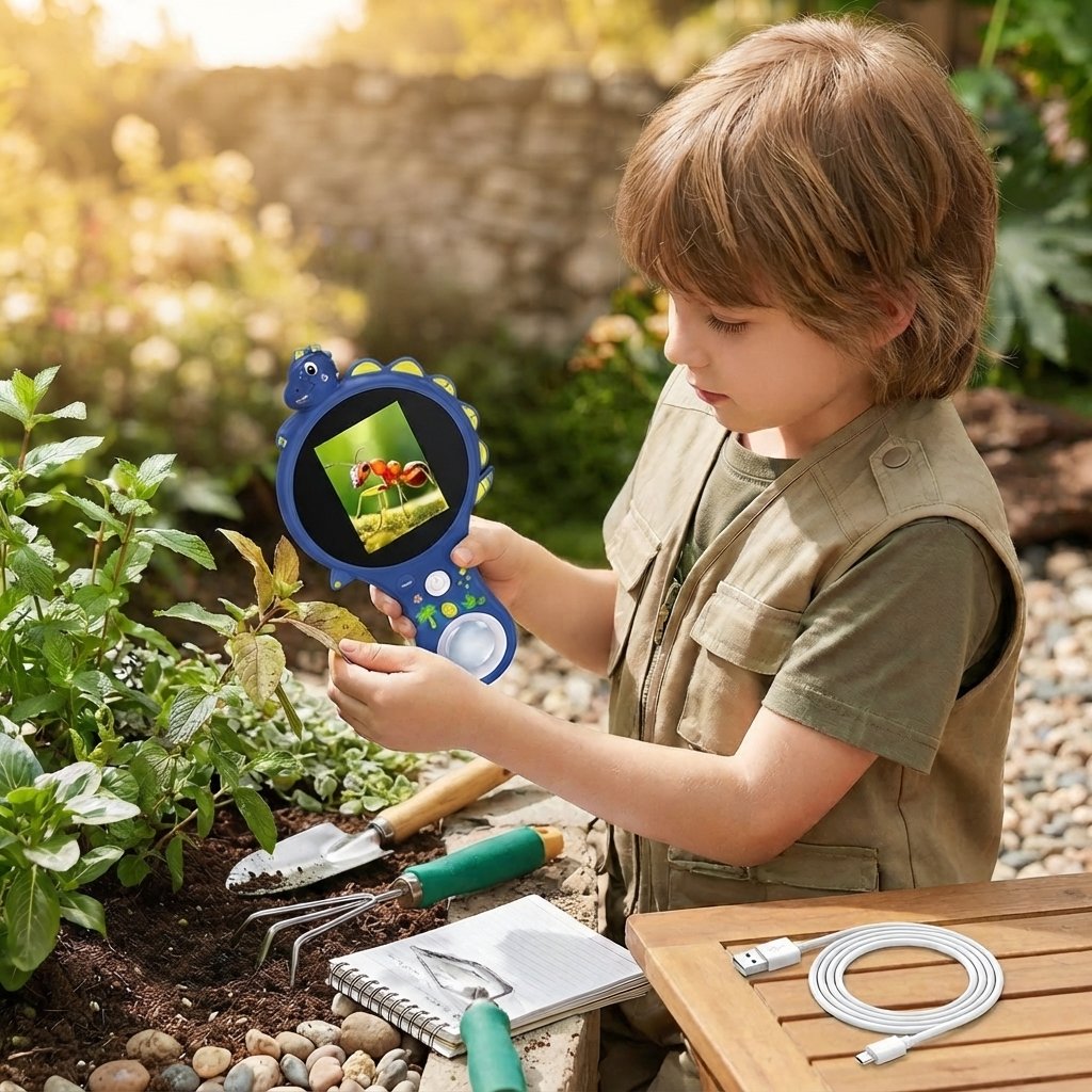 Kids Digital Microscope with Screen and LED Light — Blue