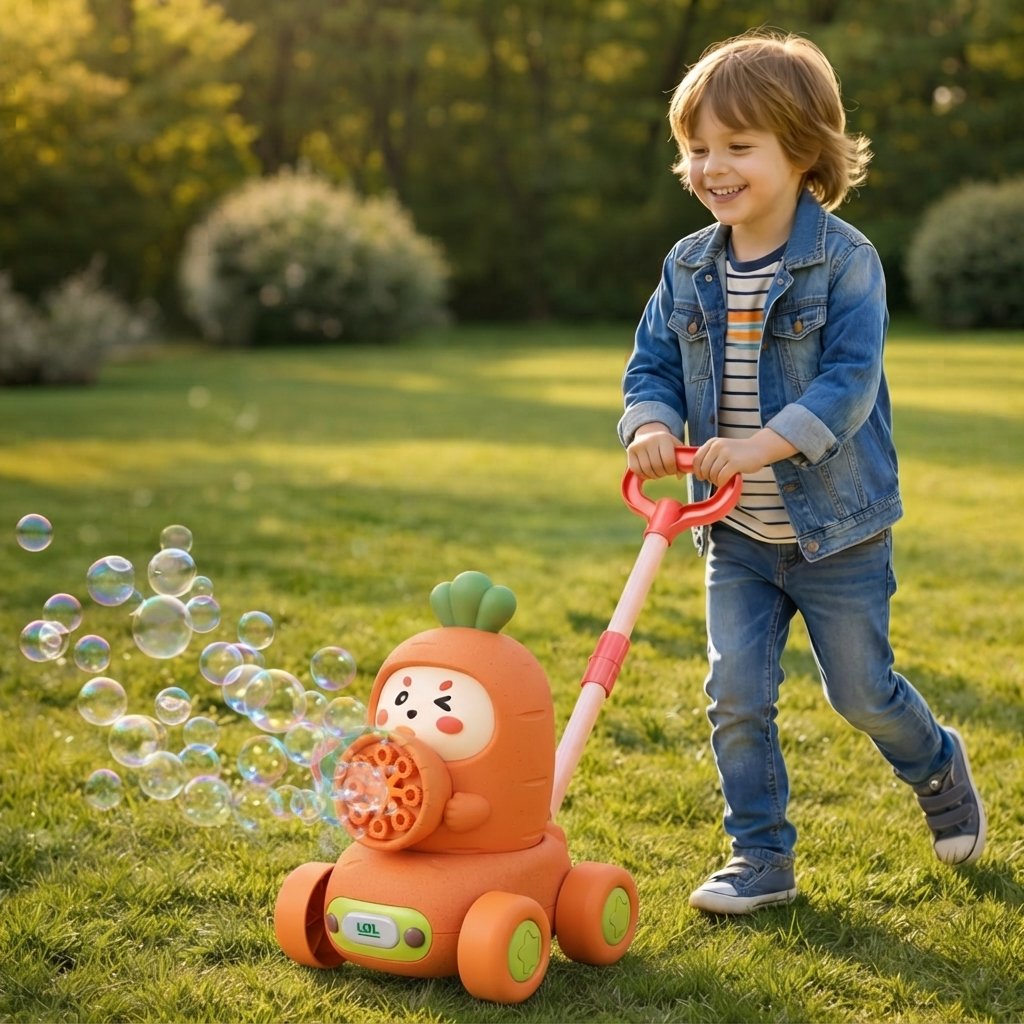 Kids Electric Bubble Push Toy with LED Lights — Bubble Carrot Rabbit Push Toy