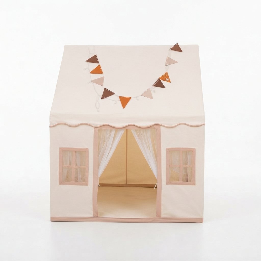 Kids Indoor Playhouse Tent with Bunting and Curtains — White
