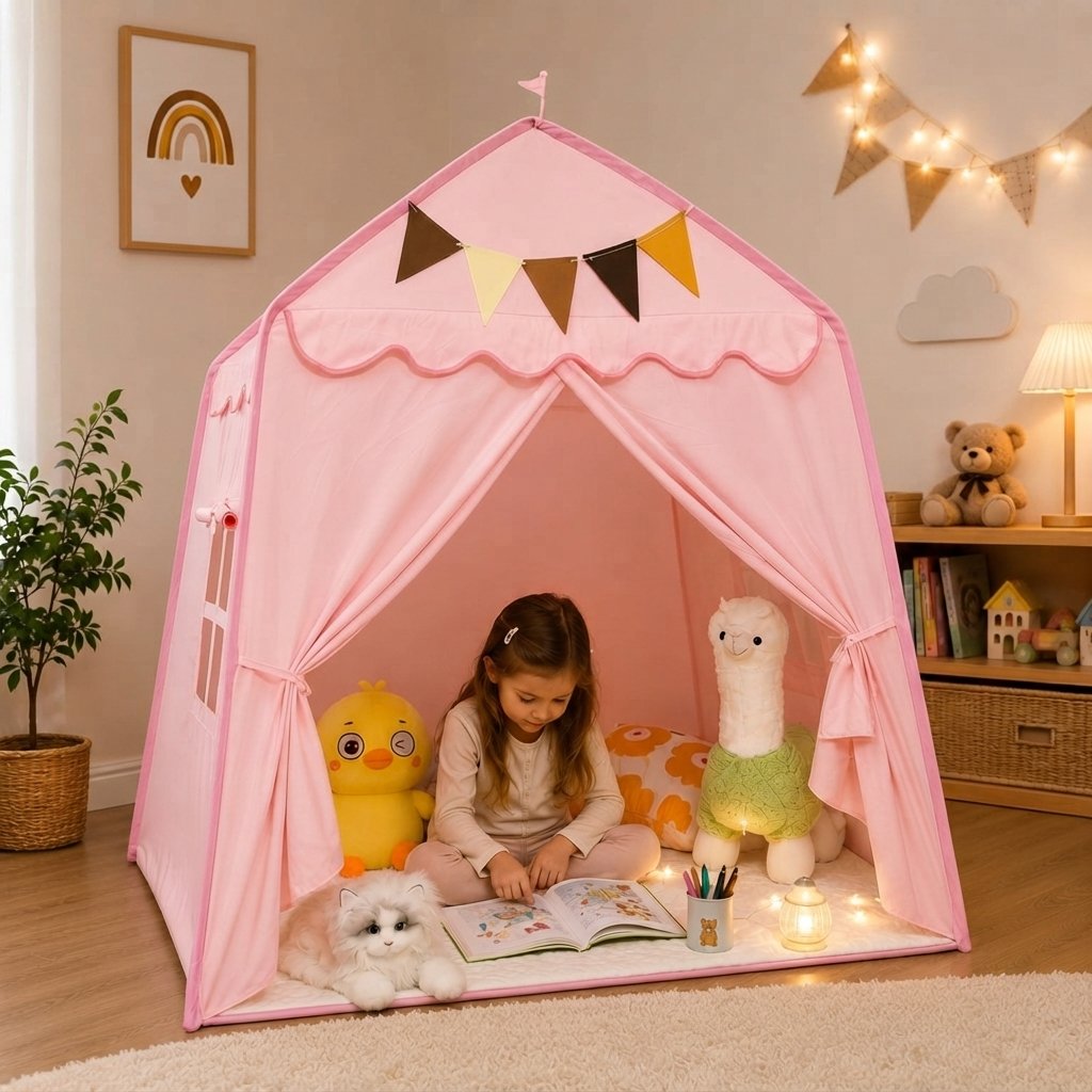 Kids Play Tent with Canopy for Bedroom or Playroom — Pink Princess