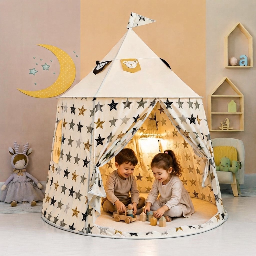 Kids Star Pattern Indoor Play Tent for Toddlers — White Star