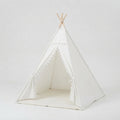 Kids Teepee Play Tent with Pom-Pom Trim, White Cotton — White