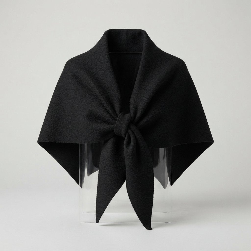 Knit Triangle Shawl Scarf, Wool-Feel, One Size — Black