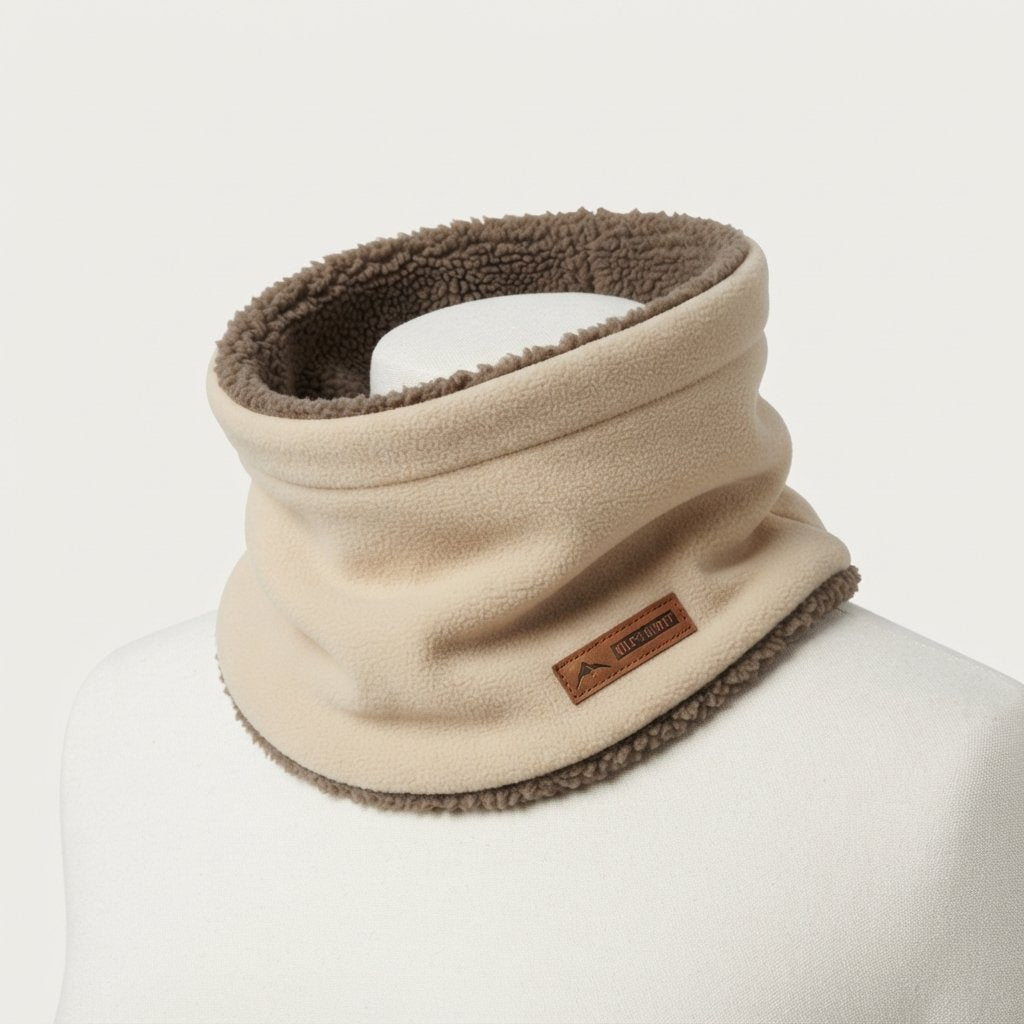 Knitted Neck Warmer with Plush Fleece Lining — Beige