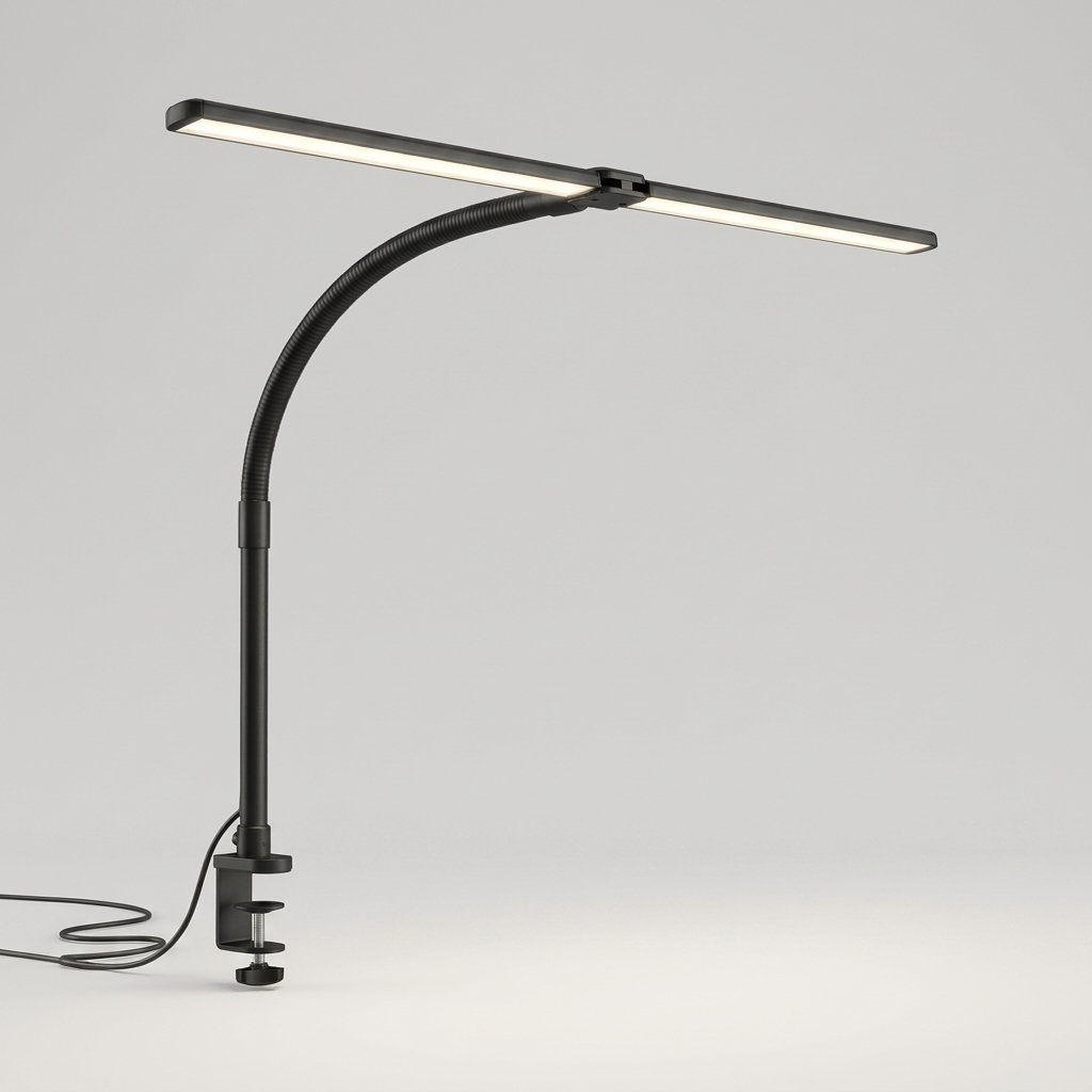 LED Desk Lamp with Flexible Arm and Clamp, Dimmable — Black - L 73 cm (28.7") W 5.5 cm (2.1") H 68 cm (26.8")