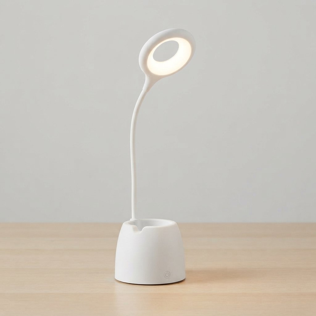 LED Desk Lamp with Pen Pot and Phone Holder — White