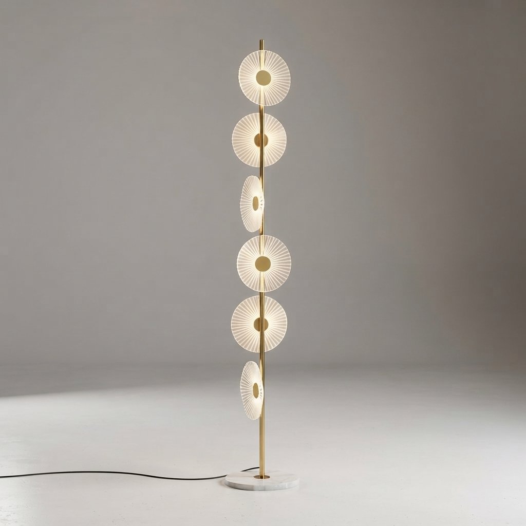 LED Floor Lamp with Six Disc Shades and Marble Base — A