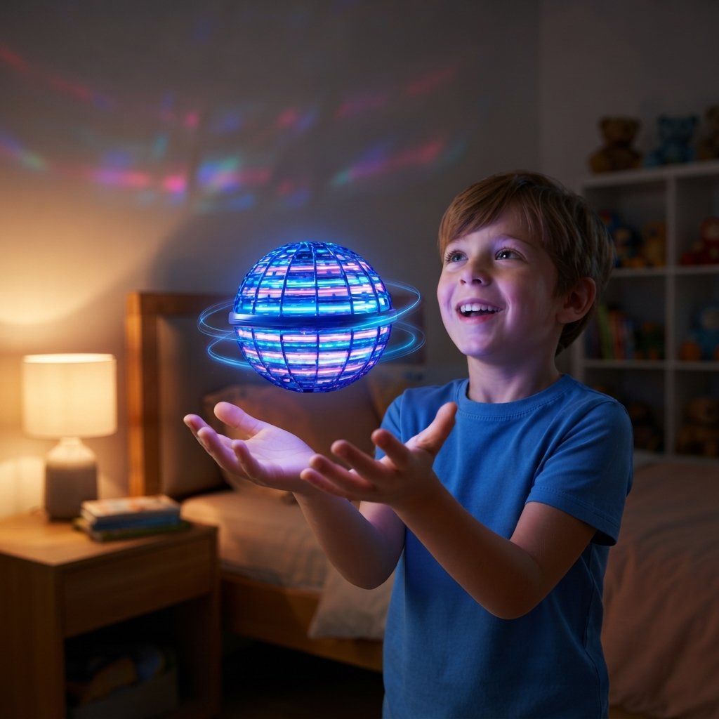 LED Hovering Flying Ball Toy with Colour-Changing Lights — Blue