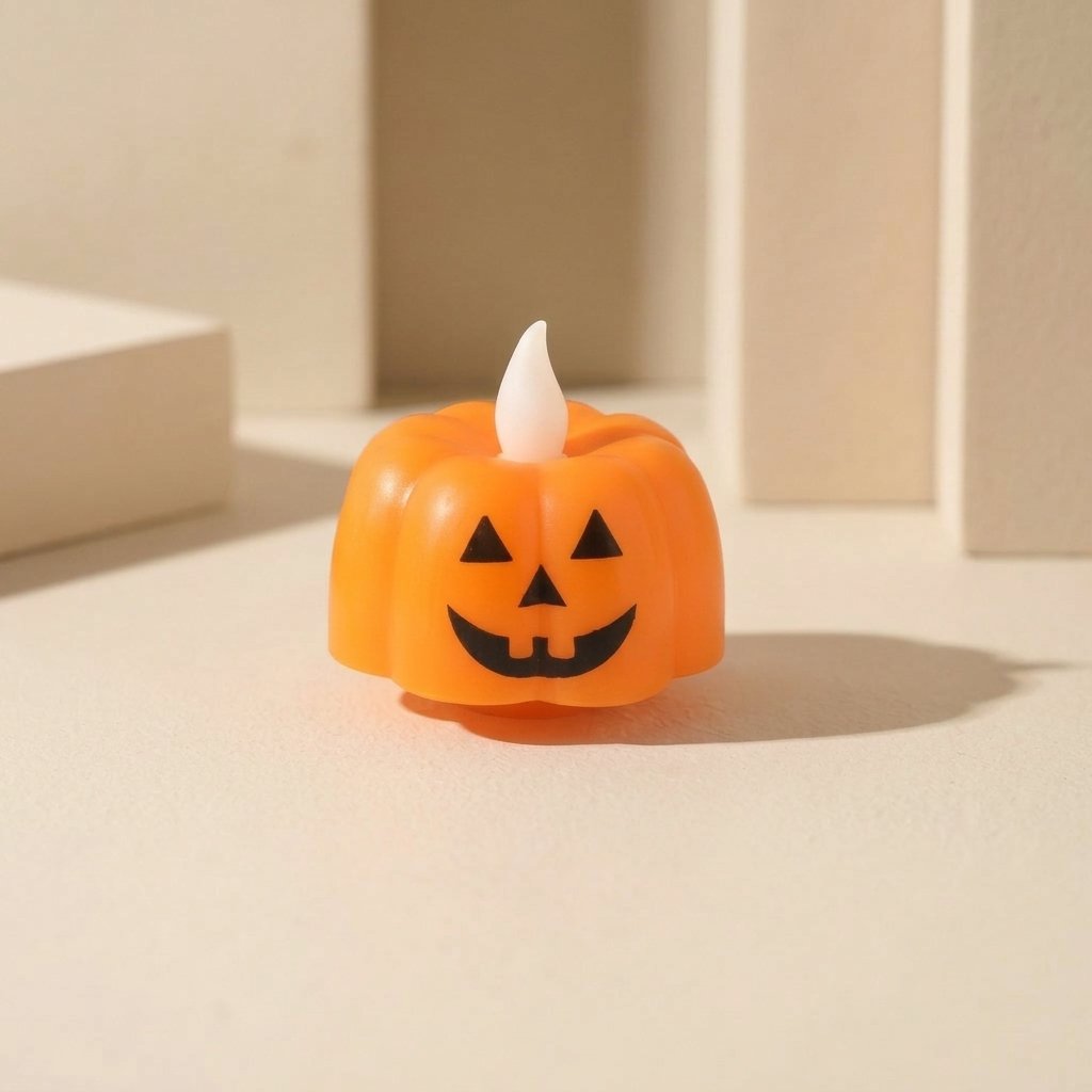 LED Pumpkin Tea Light Candles with Jack-o'-Lantern Design, Set of 12 — 12 pcs