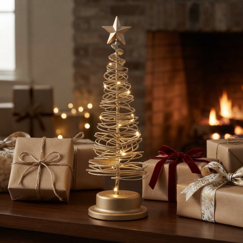 LED Spiral Christmas Tree with Warm White Lights, 33 cm — Gold