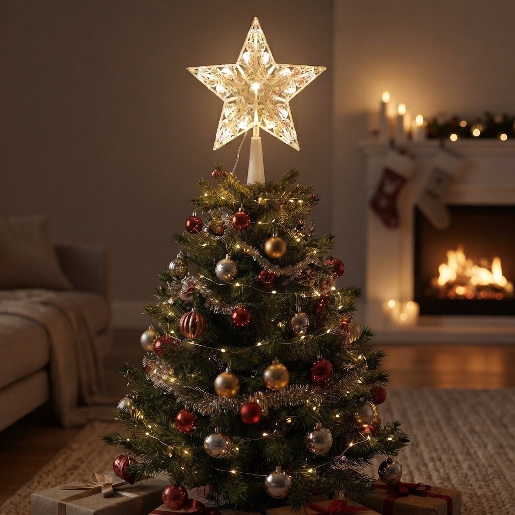 LED Star Christmas Tree Topper, Crystal Clear, 3D — Warm