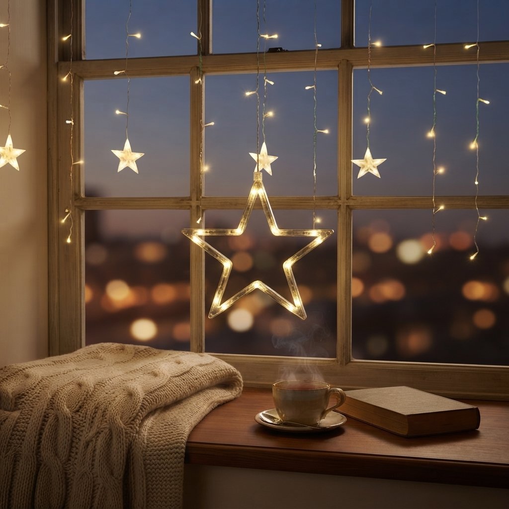 LED Star Curtain Lights, Warm White, Indoor & Outdoor — Type A