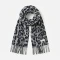 Leopard Print Tassel Shawl Scarf with Faux Cashmere Feel — Grey