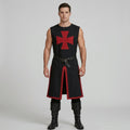 Medieval Crusader Knight Tunic Costume with Cross Pattée Design and Split Hem Panels — Black/Red