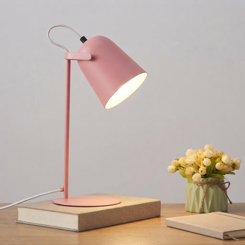 Metal Desk Lamp, Nordic Minimalist Style, LED Reading Light — Pink