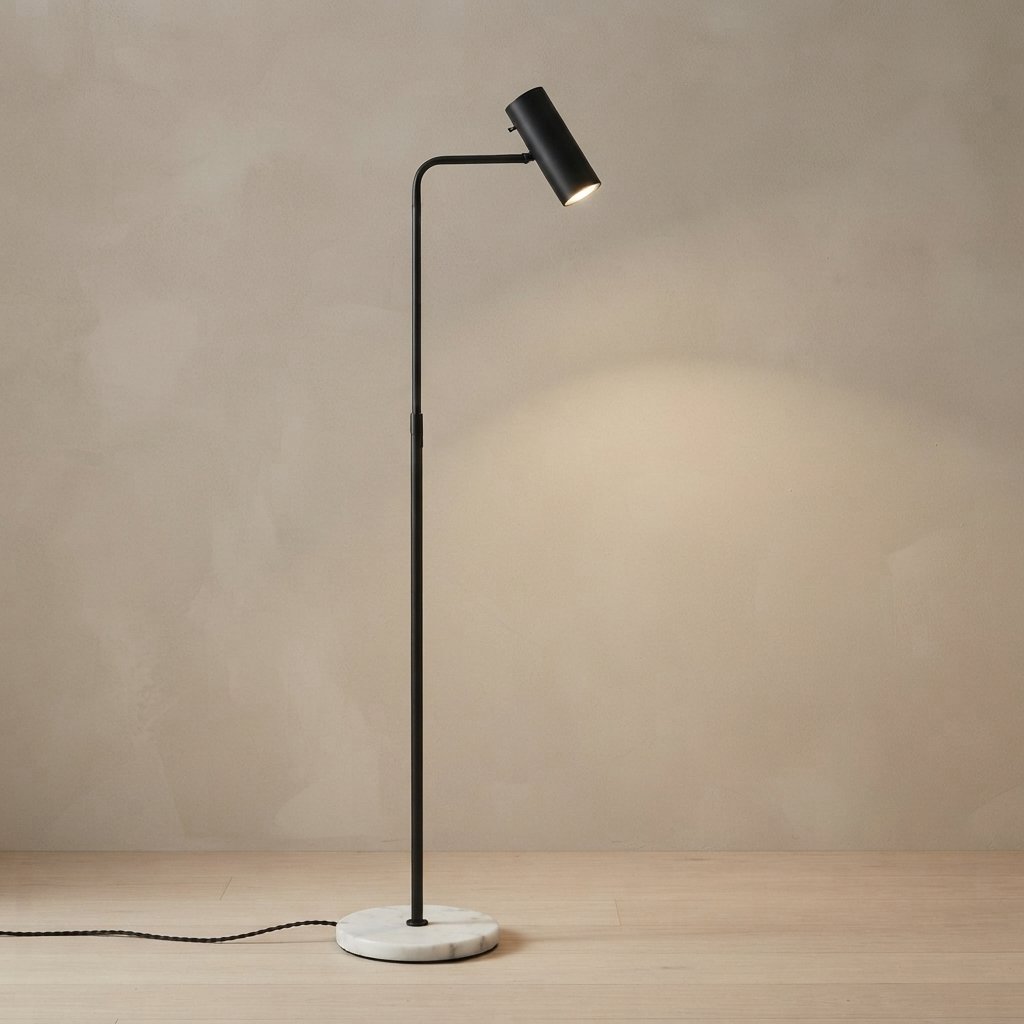 Minimalist Metal Floor Lamp with Marble Base, 3 Colours — Black