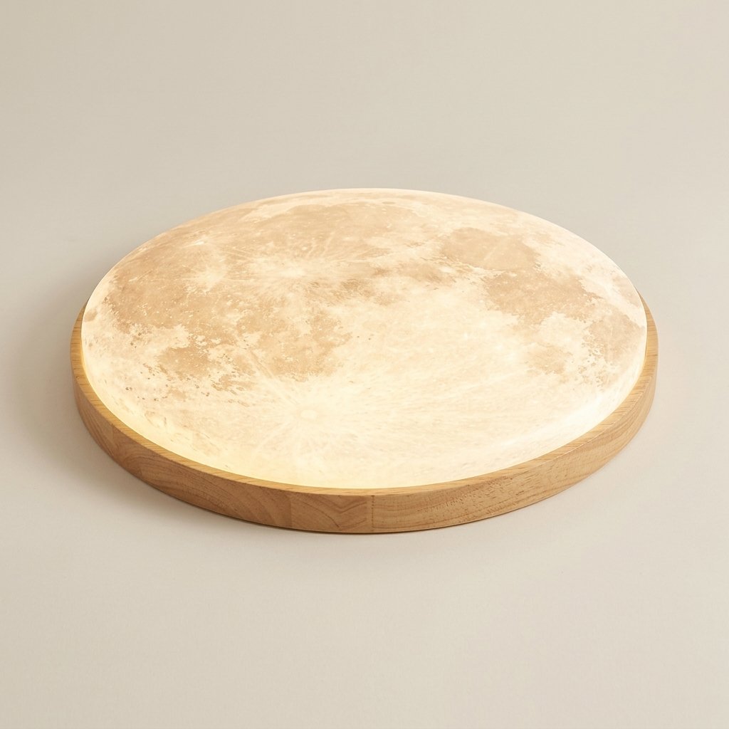 Moon Ceiling Light with Wood Rim, LED, 3 Sizes — Light Wood