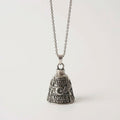 Motorcycle Guardian Bell Charm with Winged Wheel Motif – Antique Silver Alloy Pendant, Keyring and Box Chain Set — Silver