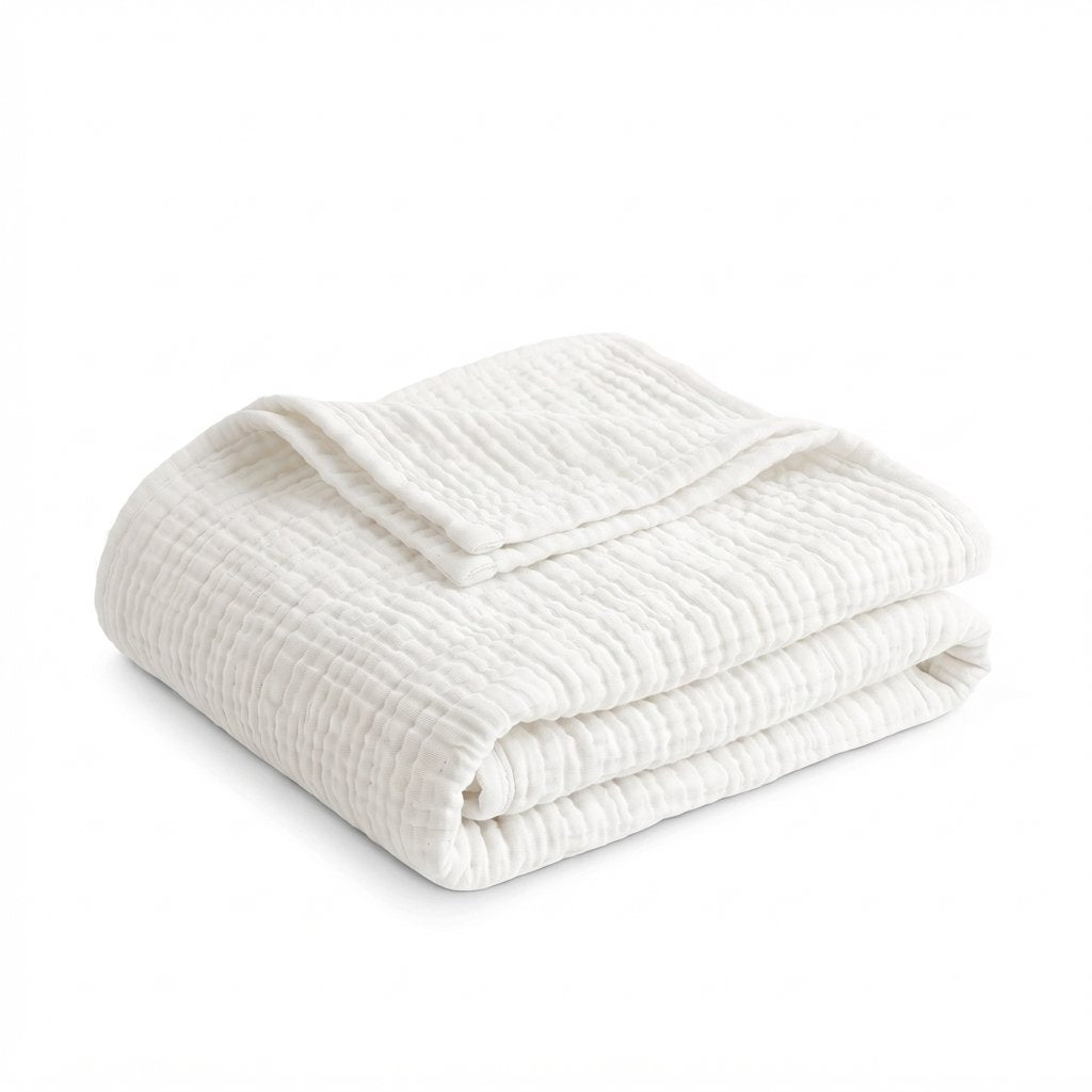 Muslin Cotton Throw Blanket, Multi-Layer Gauze — Off White
