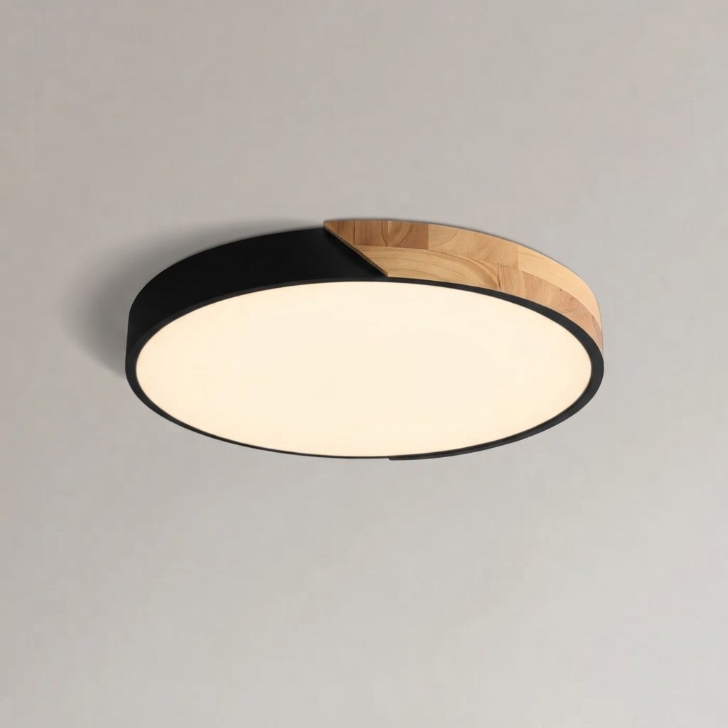 Nordic Wood & Metal LED Flush Ceiling Light — Black