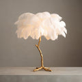 Ostrich Feather Floor Lamp with Gold Branch Base — White