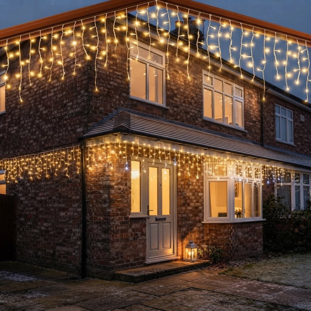 Outdoor LED Icicle Curtain Lights, Warm White, Waterproof — Warm White
