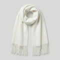 Oversized Blanket Scarf with Tassels – Soft Wool, White — White