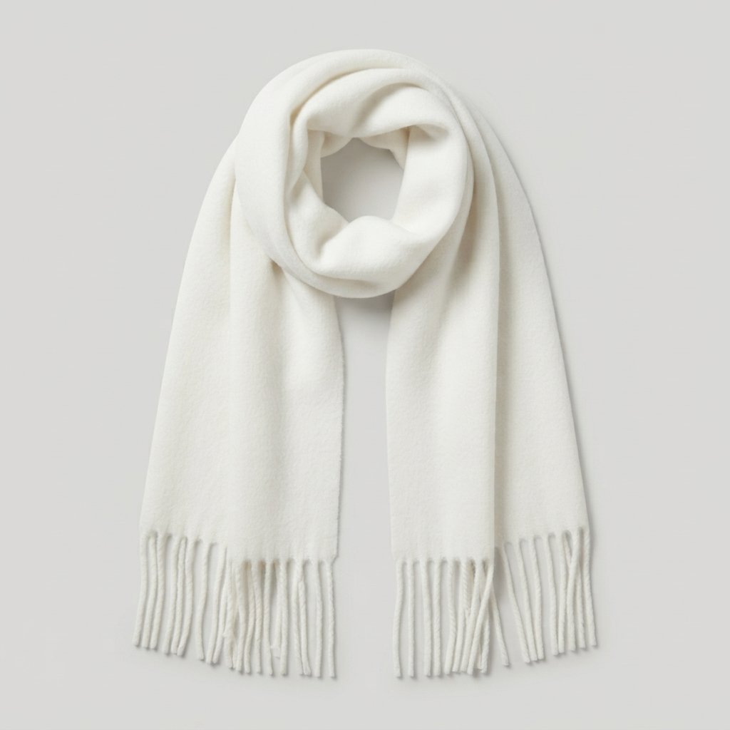 Oversized Blanket Scarf with Tassels – Soft Wool, White — White