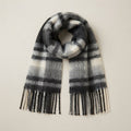 Oversized Checked Winter Scarf with Fringed Ends — Black