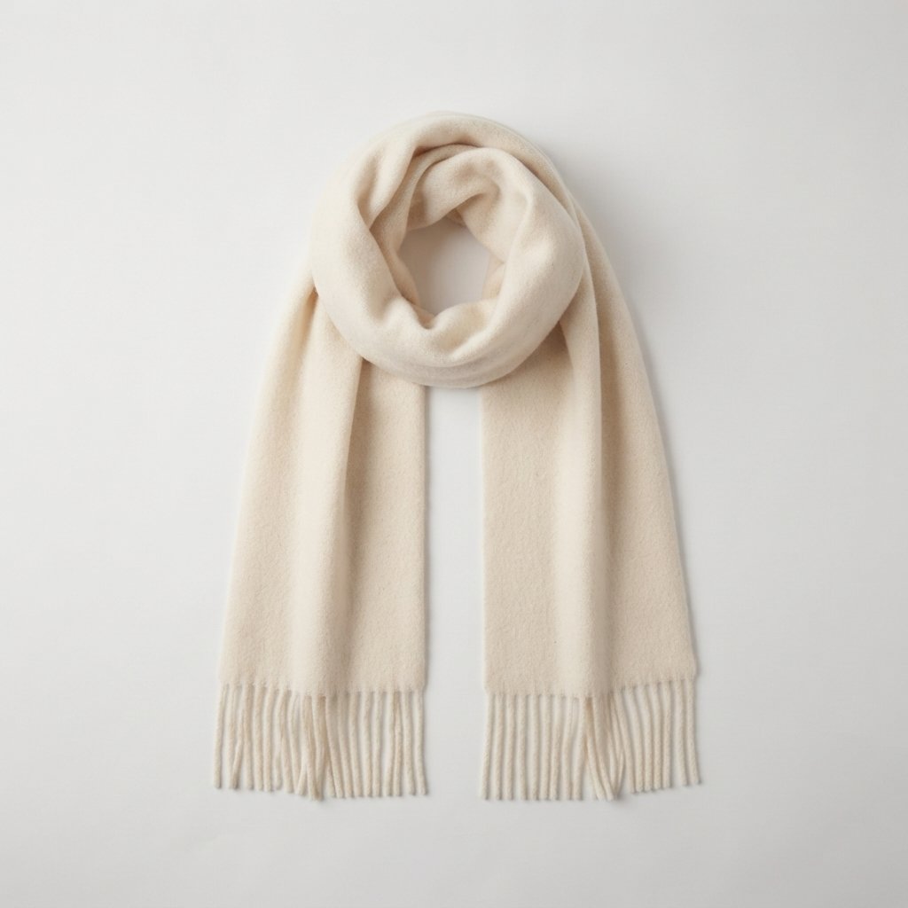 Oversized Plush Winter Scarf with Tassels — Cream