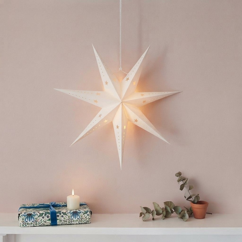 Paper Star LED Light, White Christmas Decoration — 30 cm