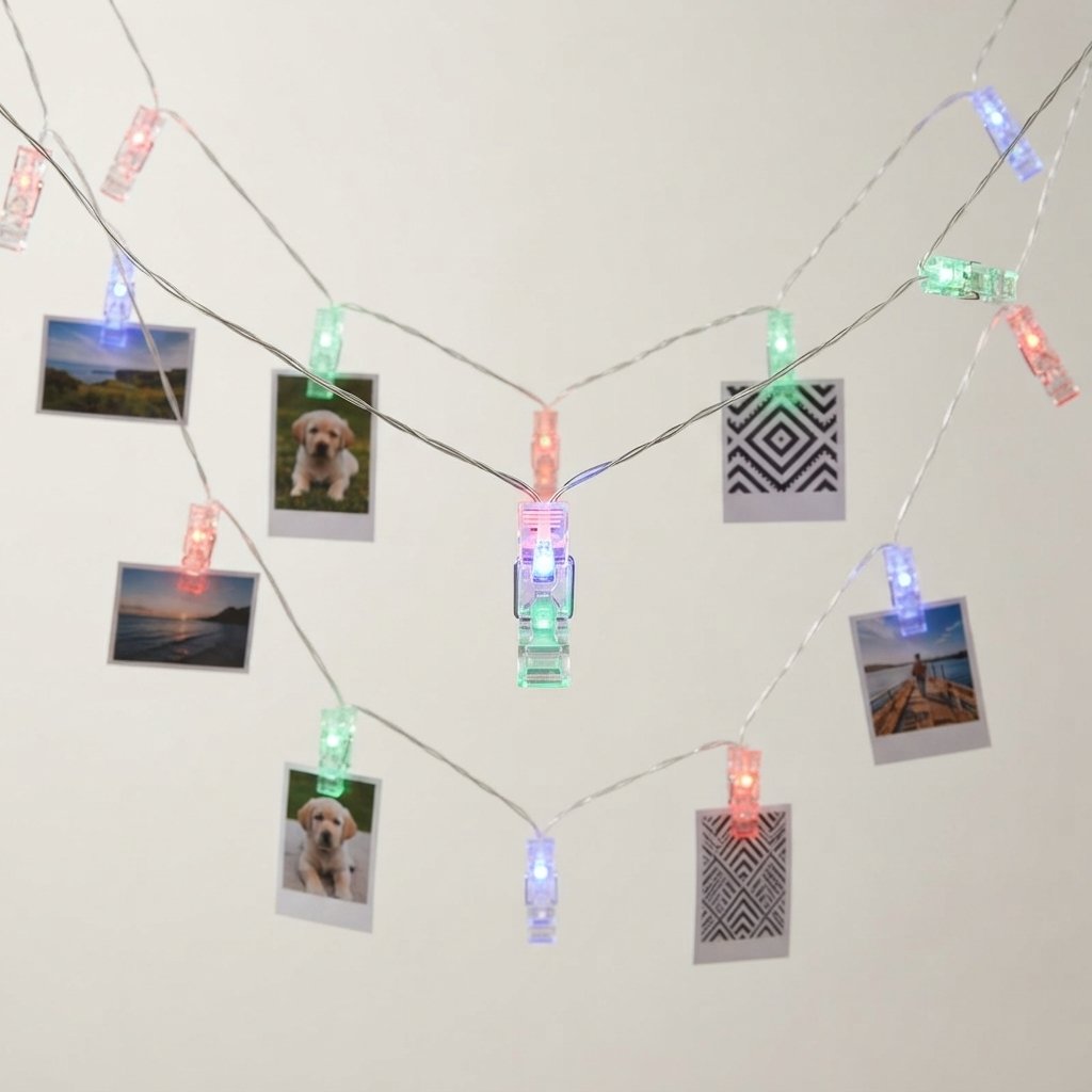 Photo Clip Fairy String Lights with Pegs, Warm White or Colour — Coloured