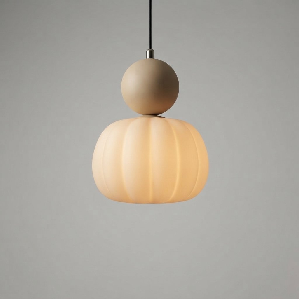 Pumpkin Glass Pendant Light with Spherical Accent — Beige