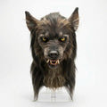 Realistic Full-Head Werewolf Mask with Faux Fur, Fangs and Yellow Eyes — Brown/Grey/Black