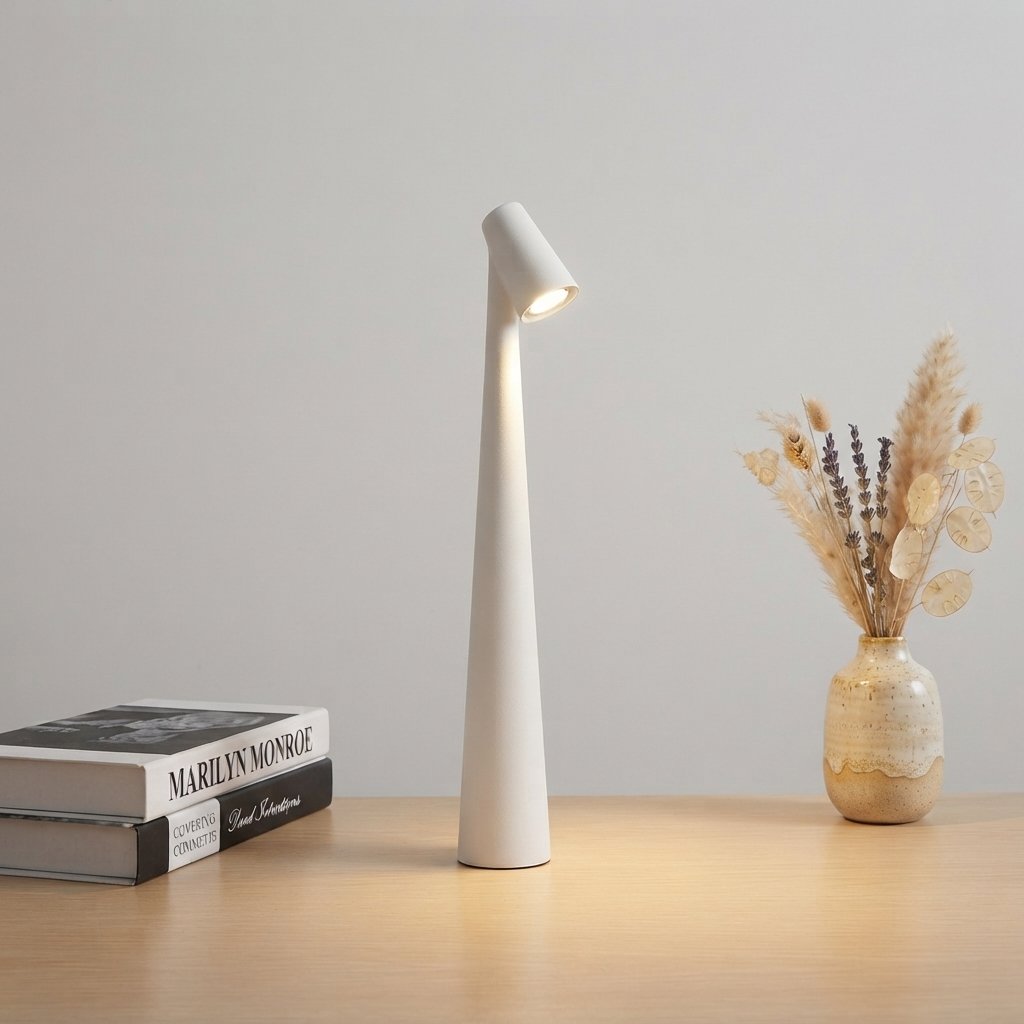 Rechargeable Touch-Dimming LED Table Lamp, Slim Design — White