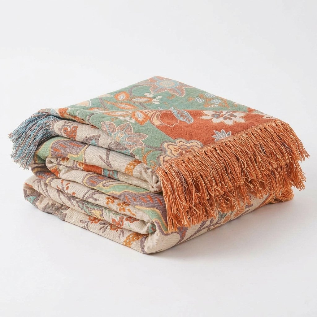 Reversible Botanical Throw Blanket, 4-Layer Cotton — 150X200CM