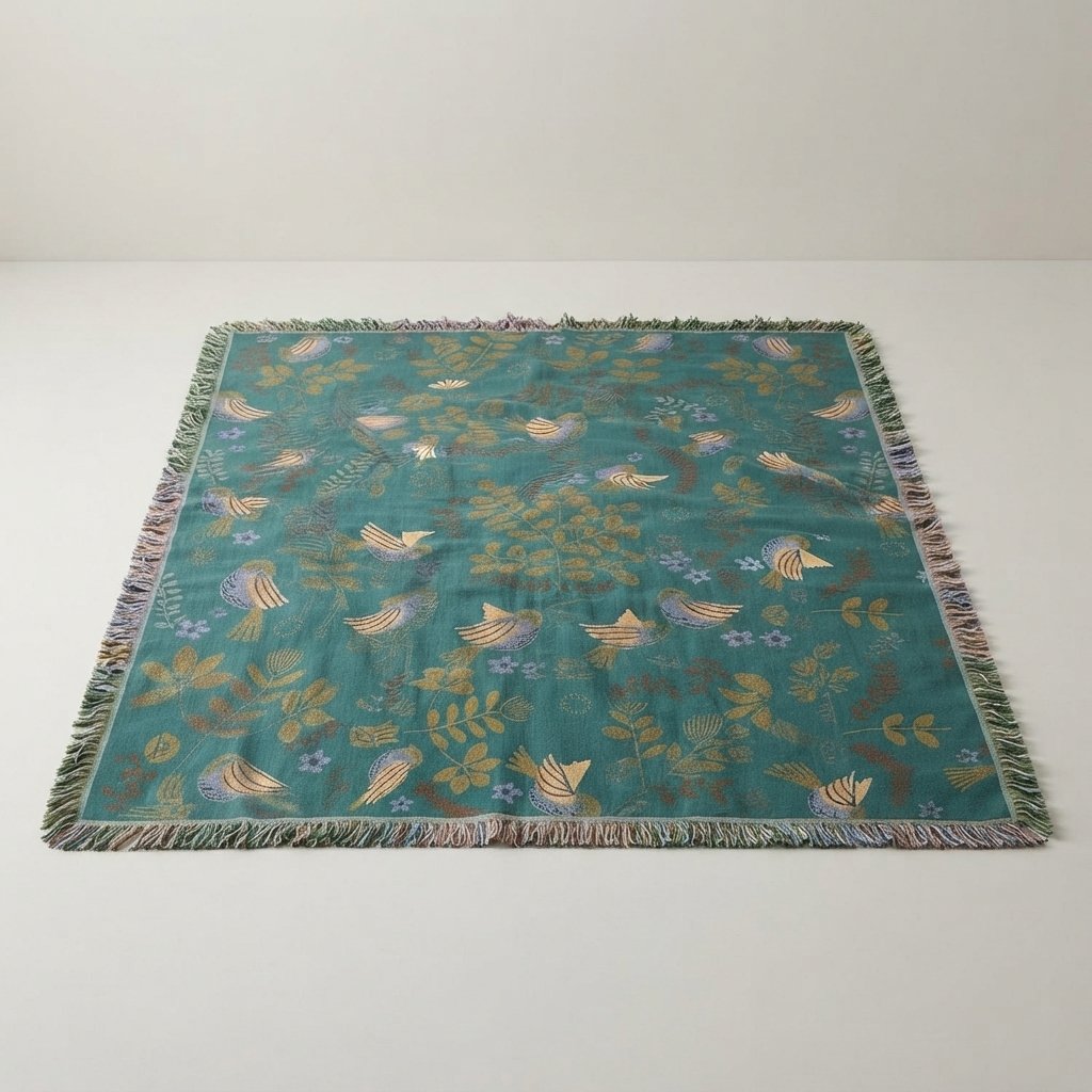 Reversible Cotton Muslin Throw Blanket with Bird Print — Double (150 x 200 cm)