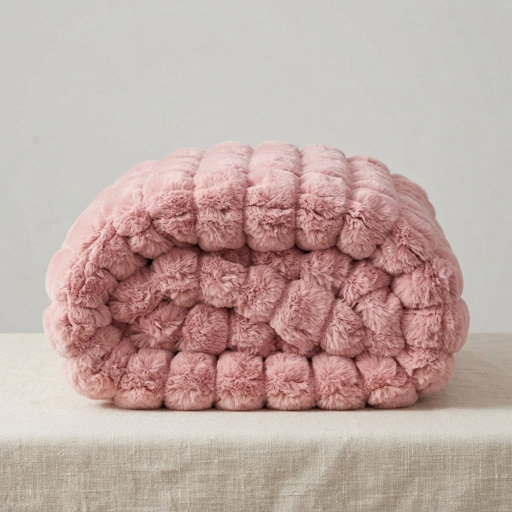 Ribbed Faux Fur Throw Blanket – Soft & Cosy — Soft Pink