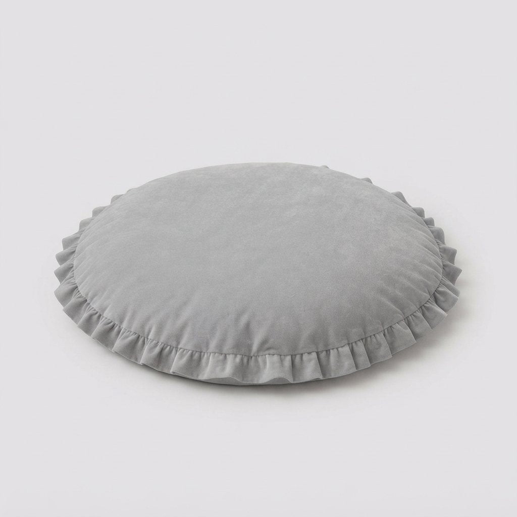 Round Cotton Play Mat with Ruffle Edge for Babies — Grey
