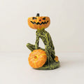 Seated Pumpkin Head Skeleton Statue – Halloween Resin Figurine in Orange and Green — Default
