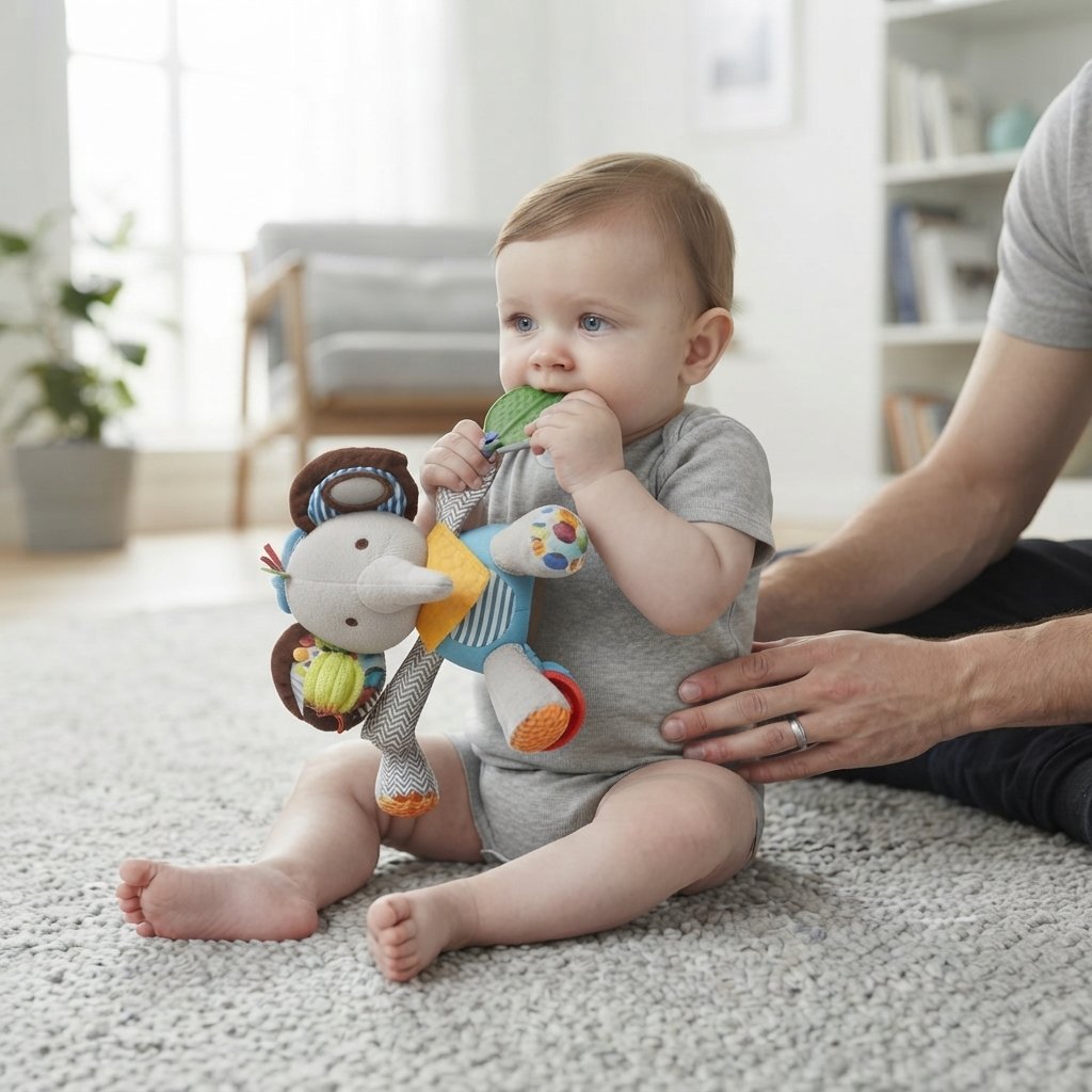 Sensory Plush Teething Rattle Toy for Babies — Elephant