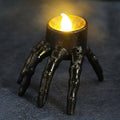 Skeleton Hand and Skull Flameless LED Tealight Candle Holder with Flickering Glow — Finger Candle