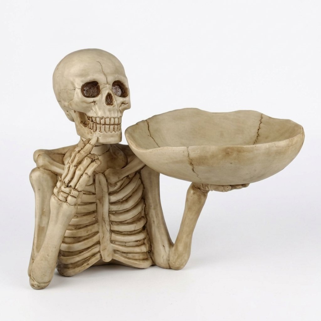 Skeleton Resin Decorative Tray with Bowl — Skull Tabletop Organiser for Keys, Jewellery and Small Accessories — Default