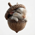 Sleeping Woodland Animal Acorn Ornament with LED Lights — Rabbit