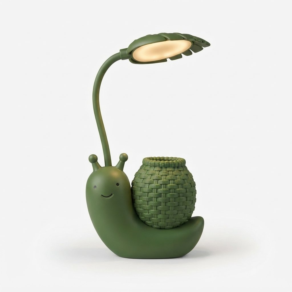 Snail LED Desk Lamp with Pen Holder for Kids — Green