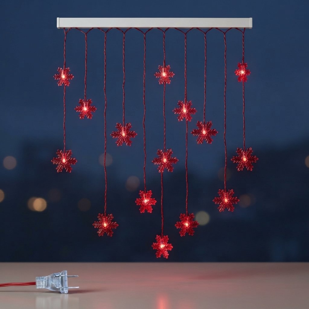 Snowflake LED Curtain Fairy Lights, 3.2 m, Mains Powered — Red