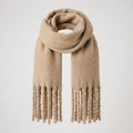 Soft Fringed Scarf – Fluffy Winter Wrap — Beige