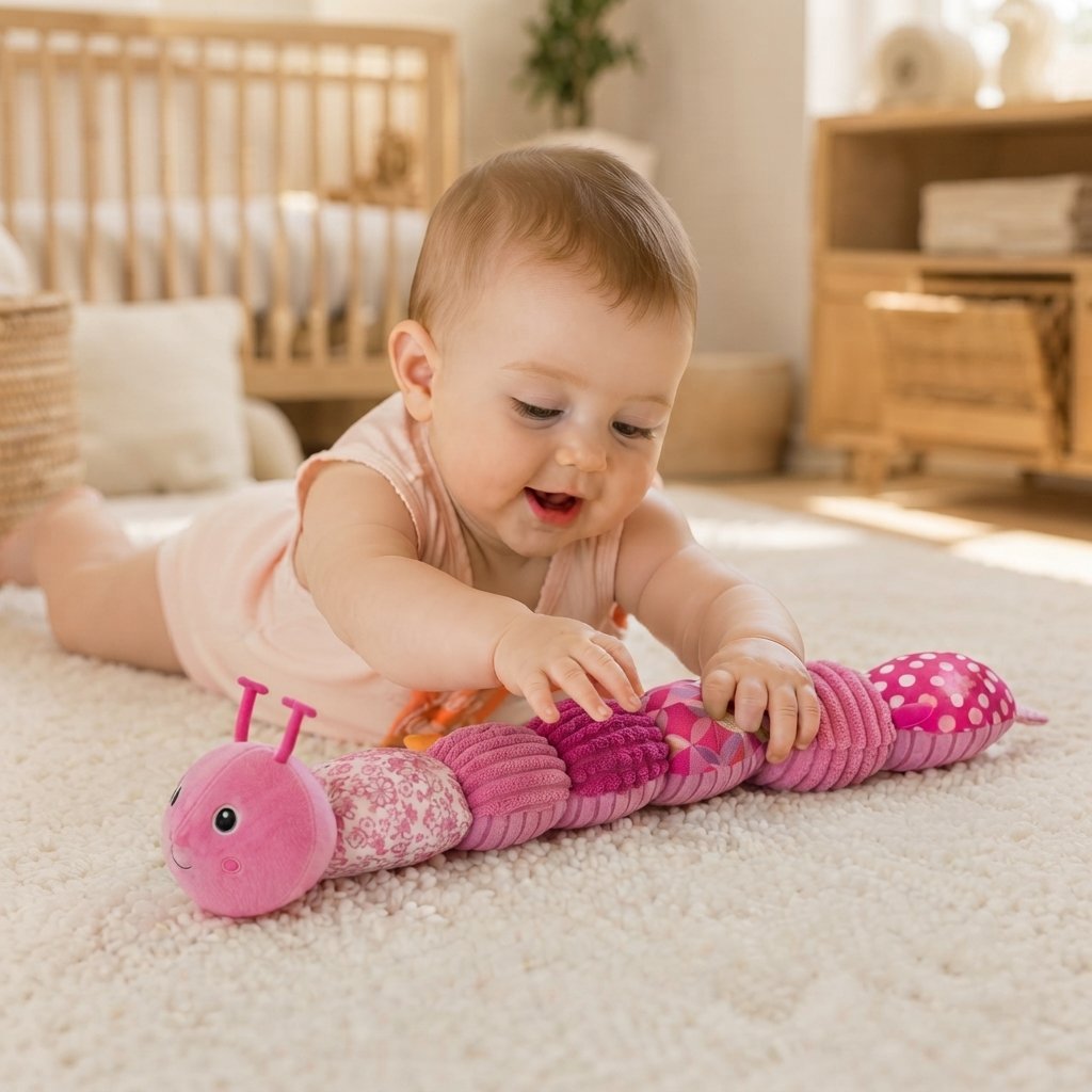 Soft Musical Caterpillar Rattle Toy for Babies — Pink