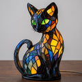 Stained Glass Cat Table Lamp, Mosaic Resin Sculpture — 15CM USB